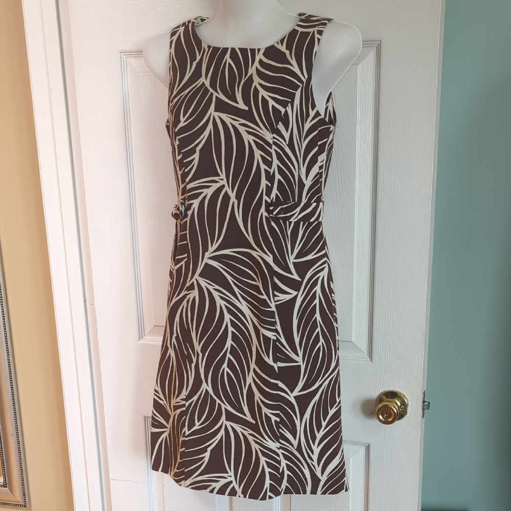 White and Brown Sleeveless A-Line Sundress